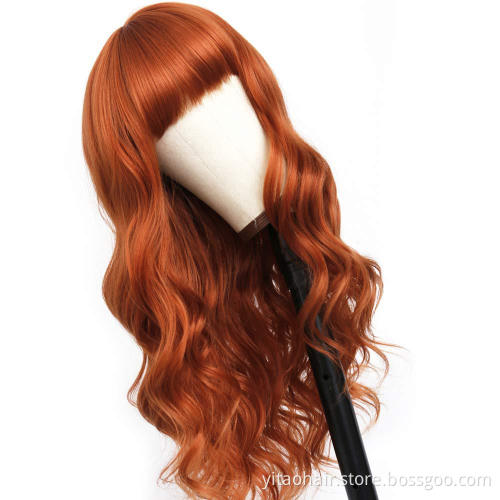 Wholesale price Ginger orange color  Synthetic Hair Wigs With Colorful Natural wave  Pre-Plucked Big Factory Stock